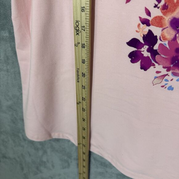 Quacker Factory Size 1X Pink Rhinestone Floral Short Sleeve Plus T-shirt Spring - Picture 5 of 9